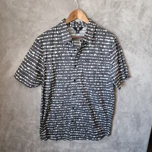 Volcom Men's Large Black Abstract Pattern Short Sleeve Button-Up Modern Fit